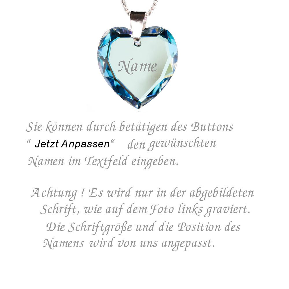 Lieblingsstück, Kinderkette 925 Sterling Silber mit SWAROVSKI ELEMENTS Herz Anhänger Herz und individueller Namensgravur