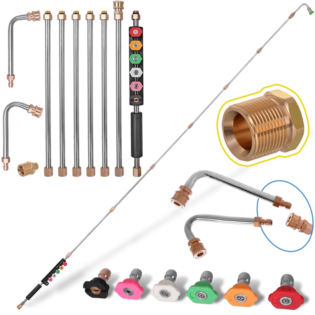 TC Technic - Lanza telescópica con rosca exterior M22 x 1,5, compatible con hidrolimpiadora, modular de 280 cm, juego de lanzas angulares, acoplamiento rápido, 160 bar, accesorios para techo y fachada
