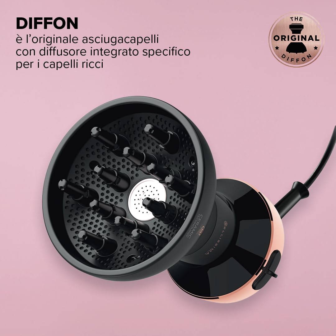 Bellissima Imetec My Pro Diffon Ceramic, Diffusore ad Aria Calda per Capelli Ricci, Tecnologia Ceramica, 700 W, 2 Combinazioni Aria/Temperatura, Asciugatura Delicata Senza Effetto Crespo
