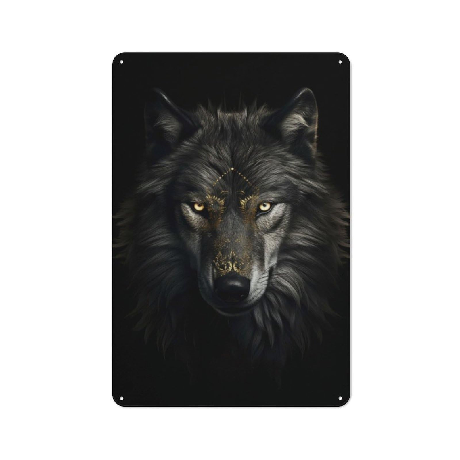Junmoney Dark Gold Wolf Animal Decorative Metal Plaque 30X20cm, Modern Retro Urban Room Decor For Workspace, Cafe, Hallway Or Garage
