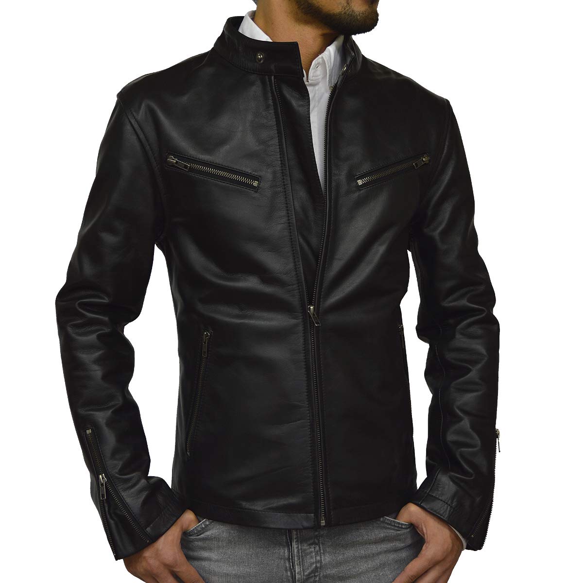 Amazon | [ハルフ] レザージャケット ライダースジャケット