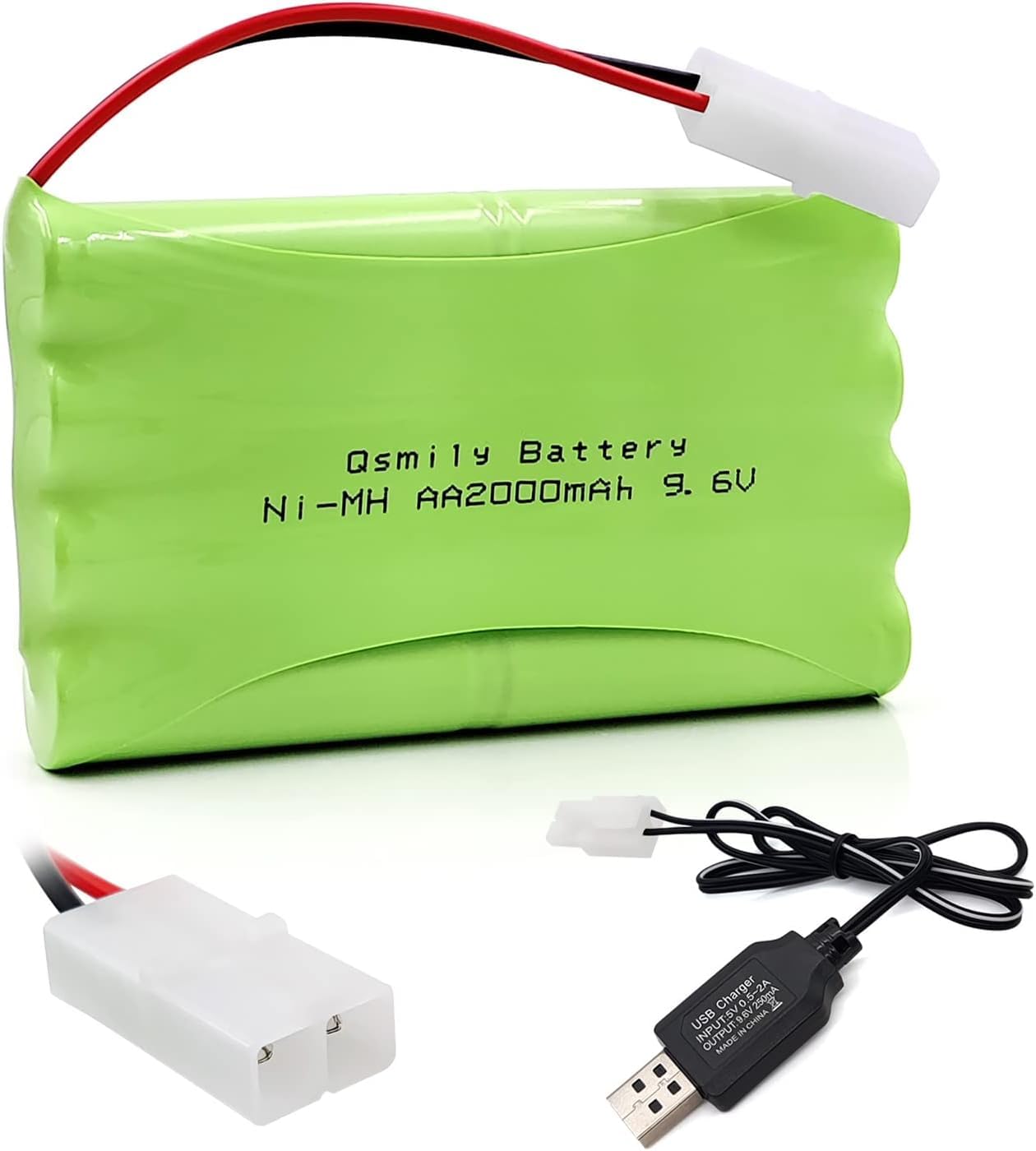 YUNIQUE GREEN-CLEAN-POWER - AA Rechargeable Battery 9.6 V 2800 mAh with Tamiya Connector and USB Charging Cable - Ideal for Car, Truck, Tank and RC Boats - High Capacity Battery for RC