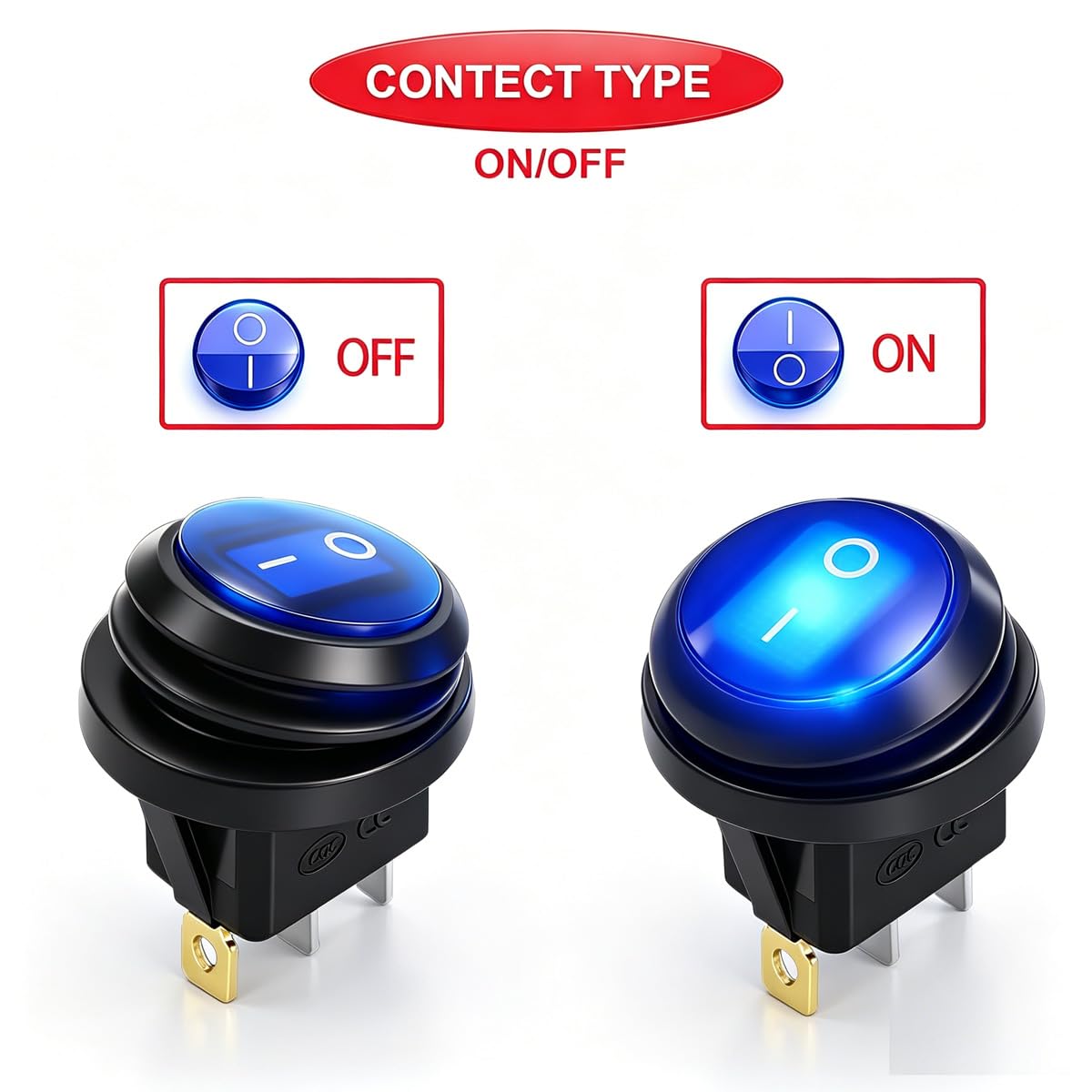 Gebildet 4 szt. 10A/12V-24V DC, Wstępnie Okablowany, Przełącznik Dźwigienkowy ze Swiatłem LED, ON-AUS SPST, 3-biegunowy, Wodoszczelny, Okrągły Przełącznik Kołyskowy, Przycisk Rocker, Przełącznik