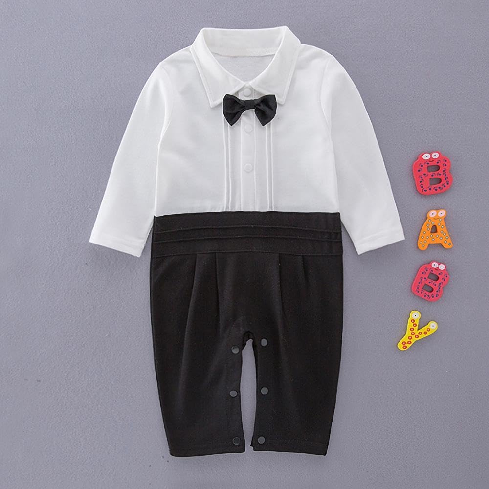 Lito Angels Smoking Costume Gentleman Body Barboteuse Combinaison avec Blazer pour Bebe Garçon, Noir
