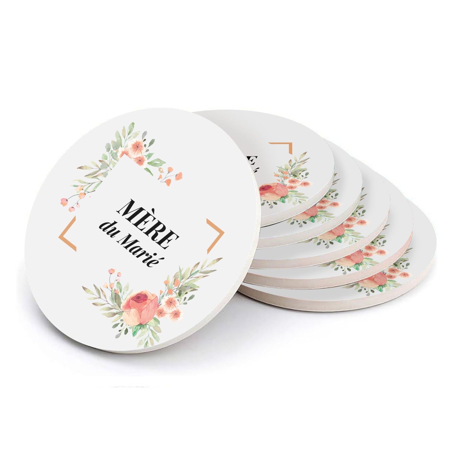 Sous verre ronds en céramique premium motif cadre floral délicat