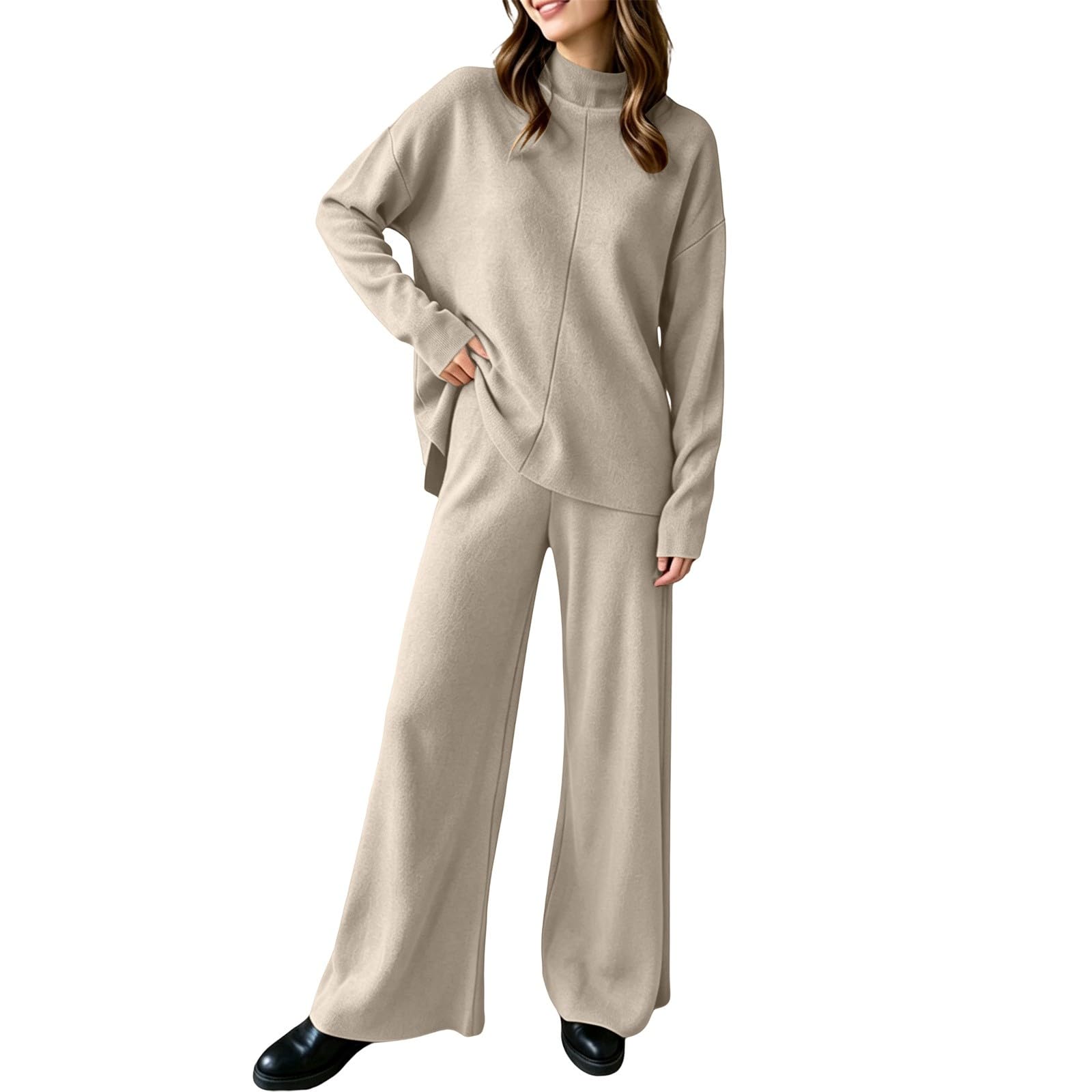 Tuta Elegante Donna Invernale Completi Lavorati Due Pezzi Comode Loungewear