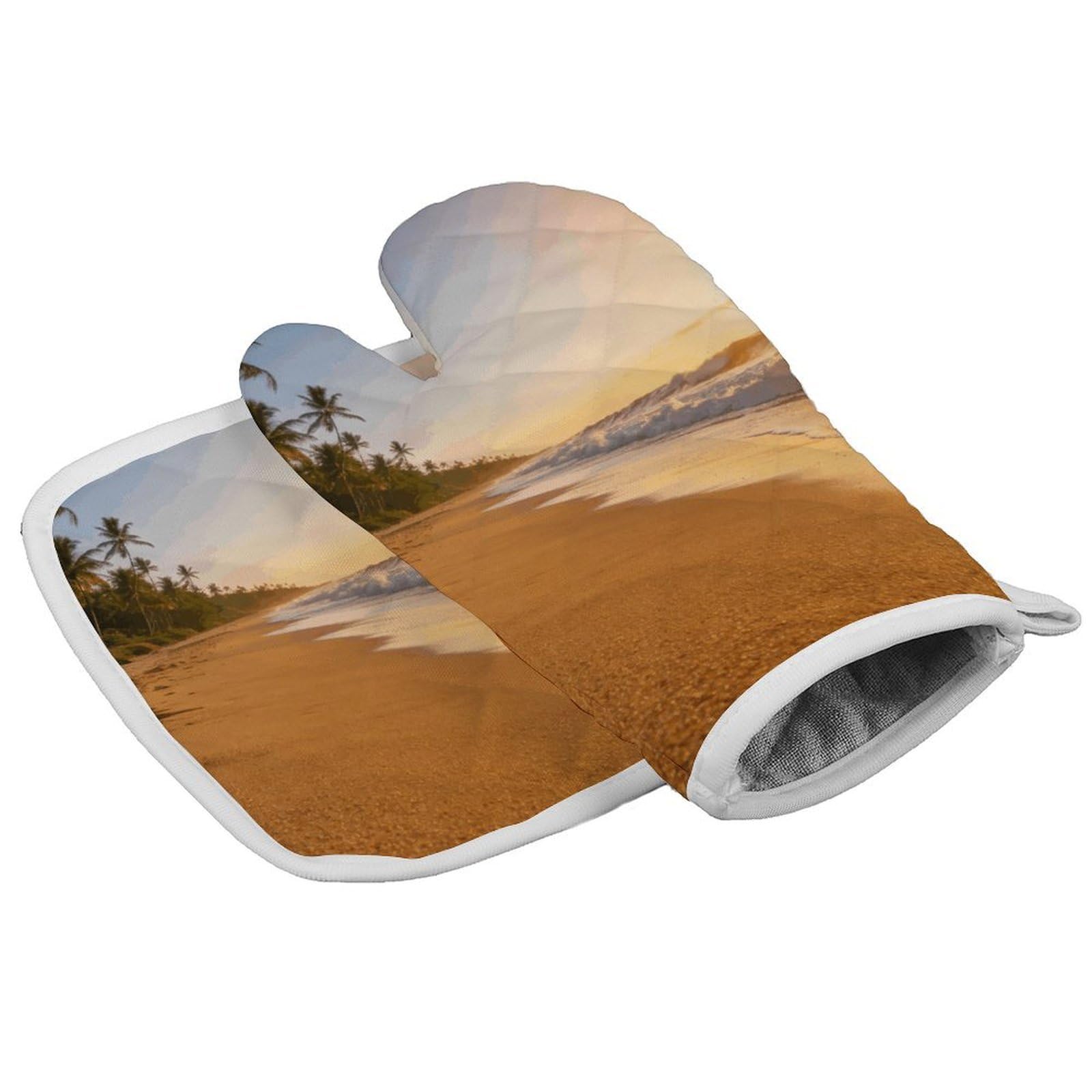 Fodpand Style Coconut Shadow Gold Sands Oven Mitt Set With Lanyard, Cooking Mitt, Protective Thermal Insulation,Kitchen Mitt For Baking, Cooking, Grilling, Microwave