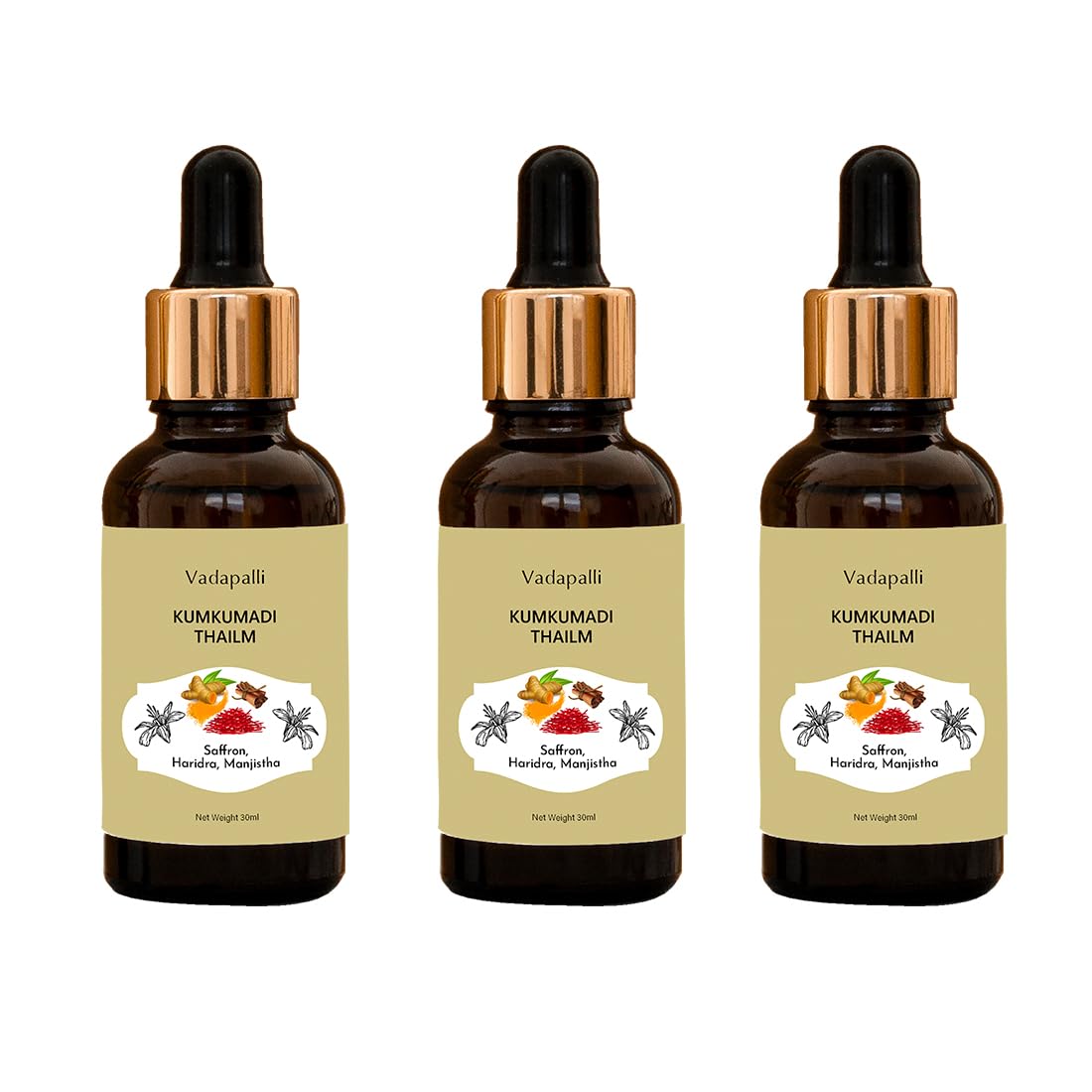 VADAPALLI BEAUTY PRODUCTS Anti-Aging, Anti-Wrinkles, Fine Lines & Blemishes | Kumkumadi Tailam Face Oil For men and Women-(Pack of 3)-30ml VADAPALLI BEAUTY PRODUCTS Anti-Aging, Anti-Wrinkles, Fine Lines & Blemishes | Kumkumadi Tailam Face Oil For men and Women-(Pack of 3)-30ml