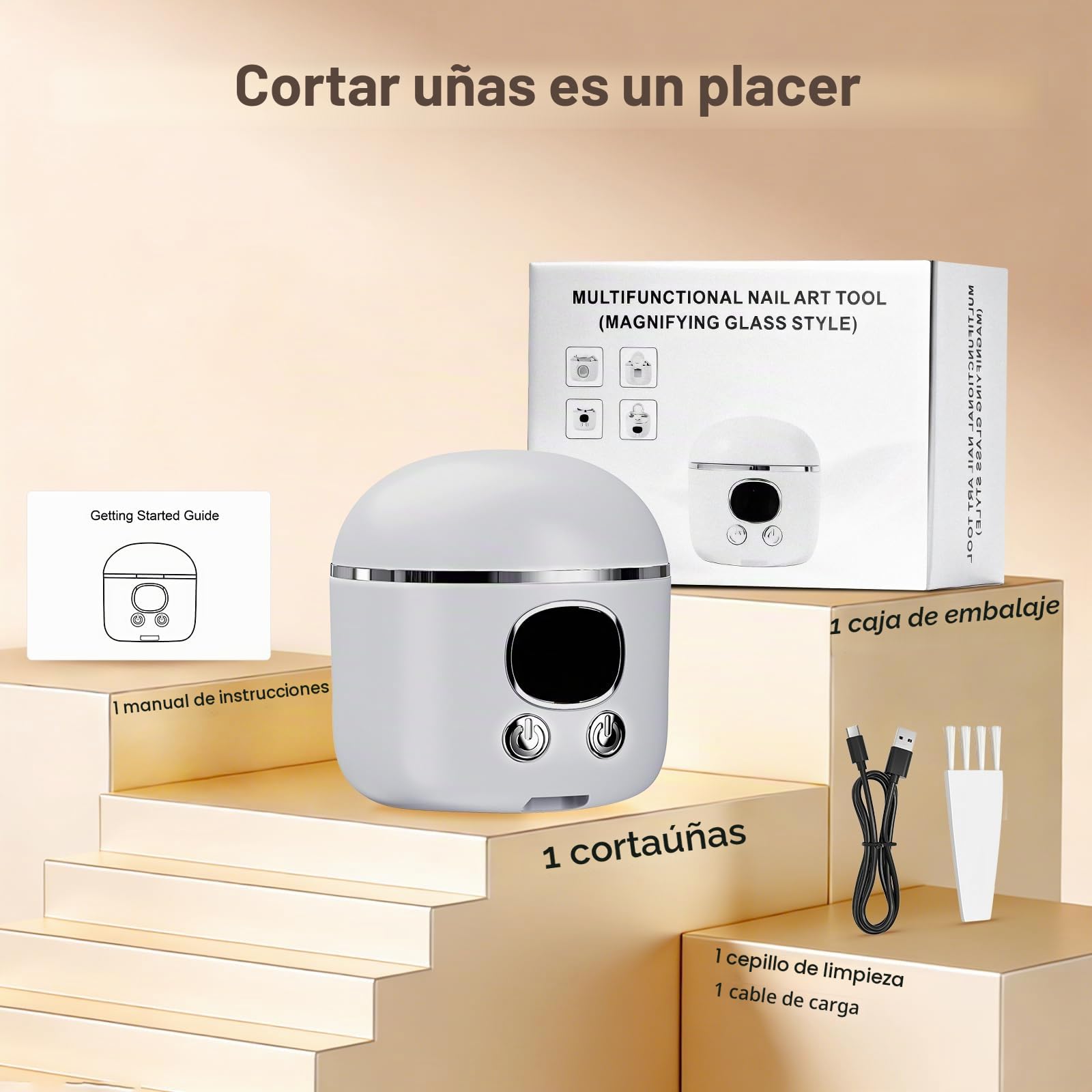 Cortauñas eléctrico 4 en 1 2026 Pro con luz LED y lupa, 3 velocidades para recortar y pulir uñas, Ideal para bebés, personas mayores y adultos, Recorta las uñas fácilmente