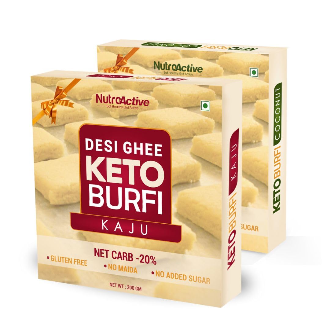 NutroActive Keto Barfi Combo (Kaju, Coconut) Sugar Free Sweets 200 gm Each