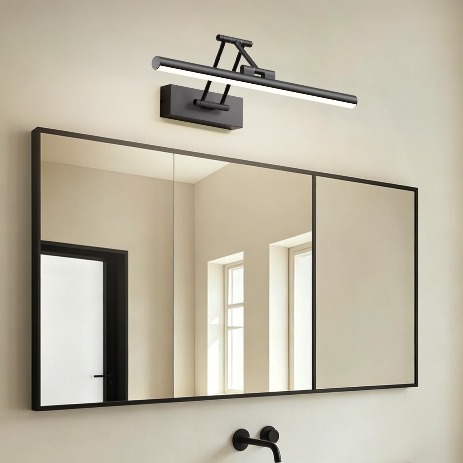 Klighten Lampe LED pour miroir de salle de bain, 40 cm, rotative, IP44, 12 W, 970 lm, blanc froid 5500 K, noir