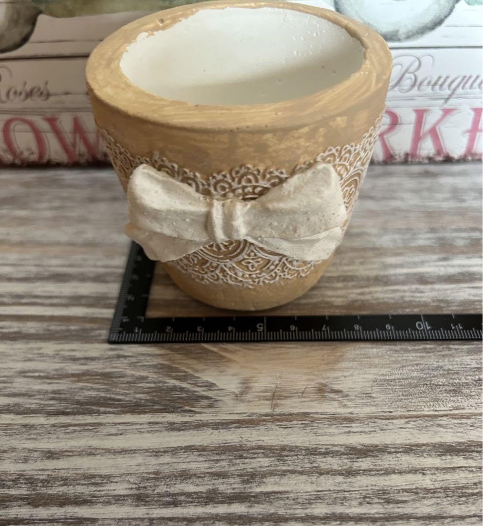 Amazon.co.jp: モルタル鉢 レースリボンデザイン ベージュ リメイク鉢