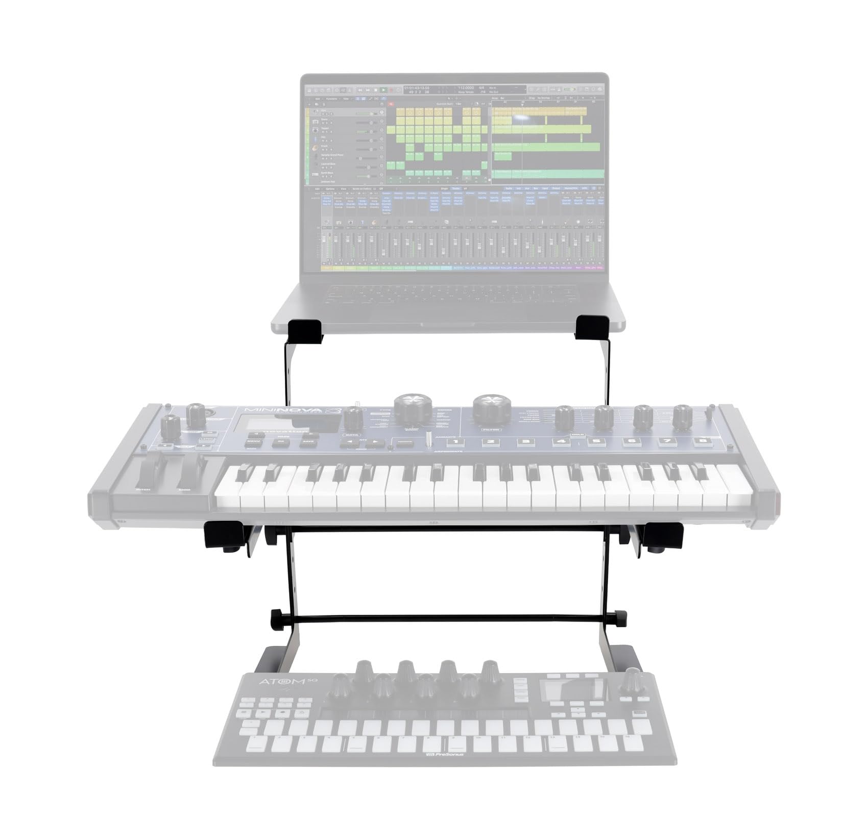 Rockville Rock2d2 Adjustable Dual Shelf DJ Controller Midi Keyboard Laptop Stand | Fits Laptops & MIDI Keyboards Adjustable WidthHeightDepth Steel Construction Rubber Grip Pads Non-Slip Feet product thumbnail 6