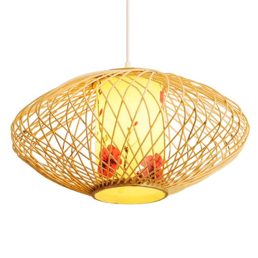 SHUANGZ 15.7in Farmhouse Bamboo Chandelier Beige Bamboo Basket Lamp Shade Boho Rattan Pendant Light Fixture Chinese Faux Parchment Shade for Kitchen Island Bedroom Room Foyer Bar Entry