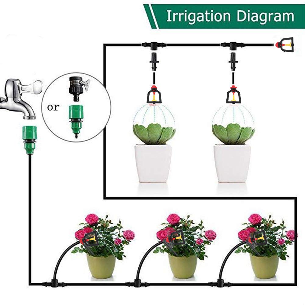Kit di irrigazione a goccia per strumento di irrigazione automatica fai-da-te, di irrigazione da giardino con tubo da 10 m, 10 ugelli e connettori, per piante da serra da balcone