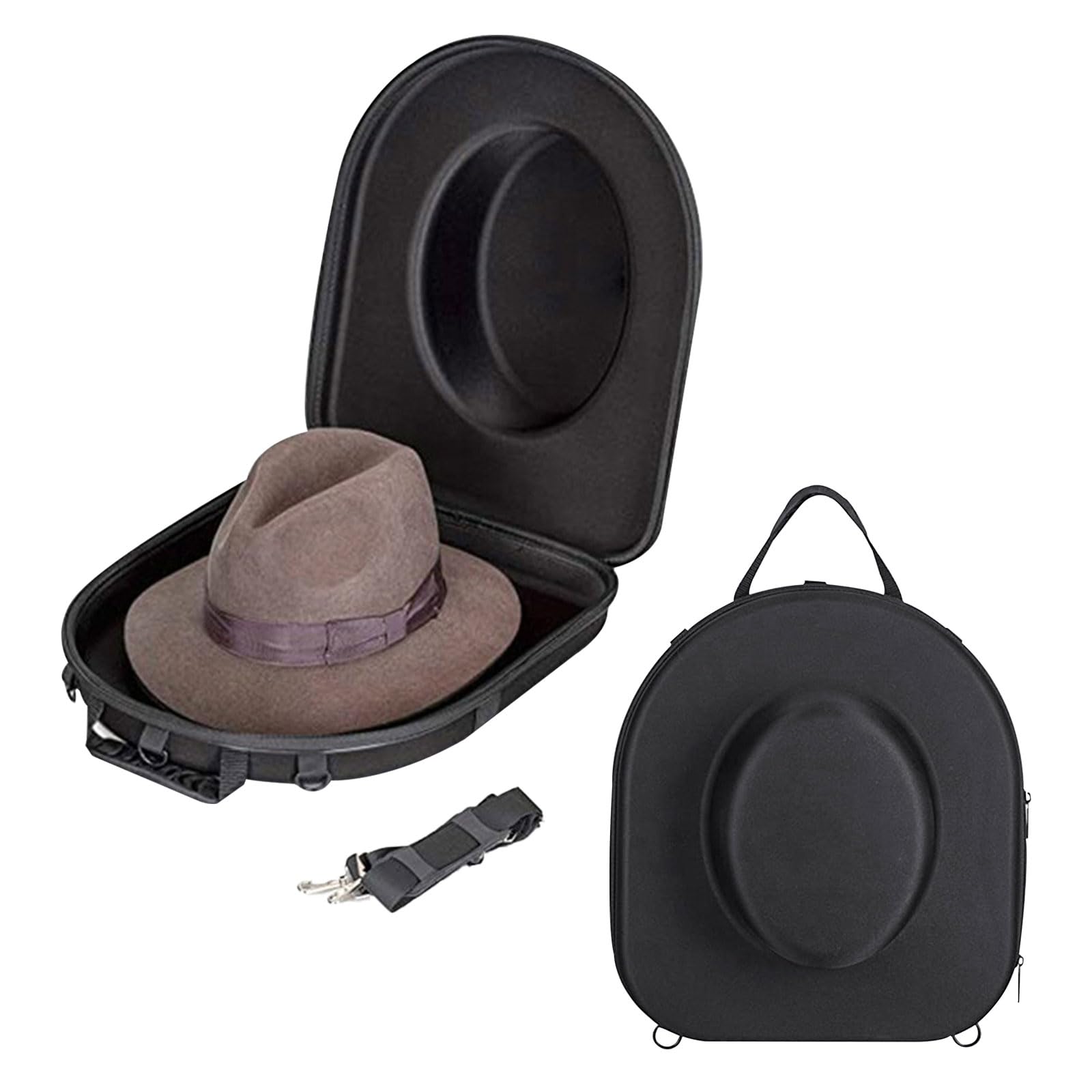 Qivine Étui Rigide pour Chapeaux de Voyage, Étui à Chapeau avec Bandoulière Régable et Poignée de Transport, Sac de Transport pour Casquettes Anti-déformation, pour Domicile et Voyage, Noir