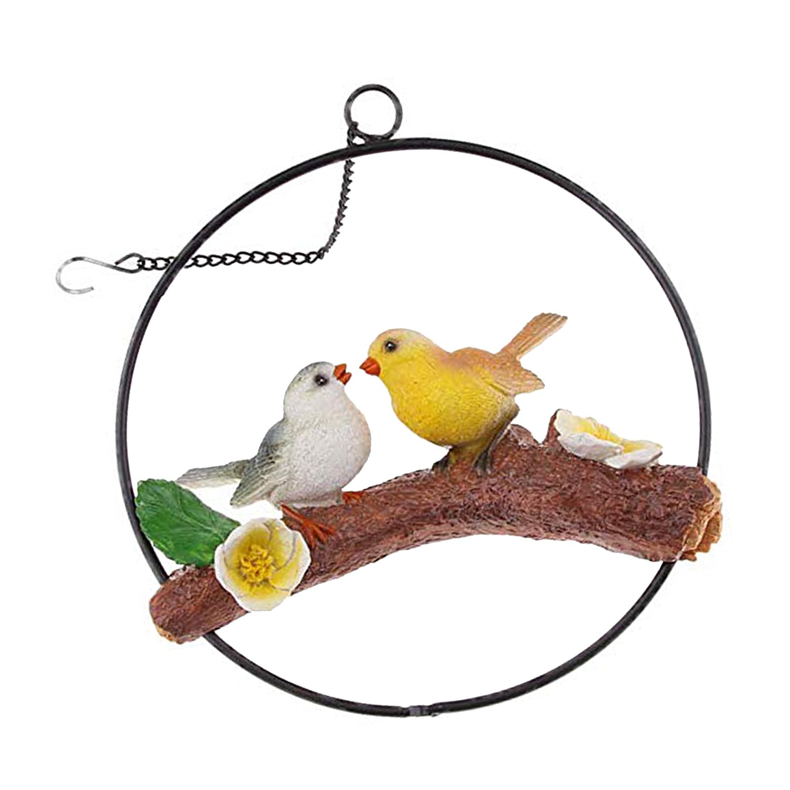 CAZSTYK Figurines Hanging in Metal Rings Home Decors Nature Lover Parrots Sculpture Perching on Branch Figurines in Metal Rings Home Decors