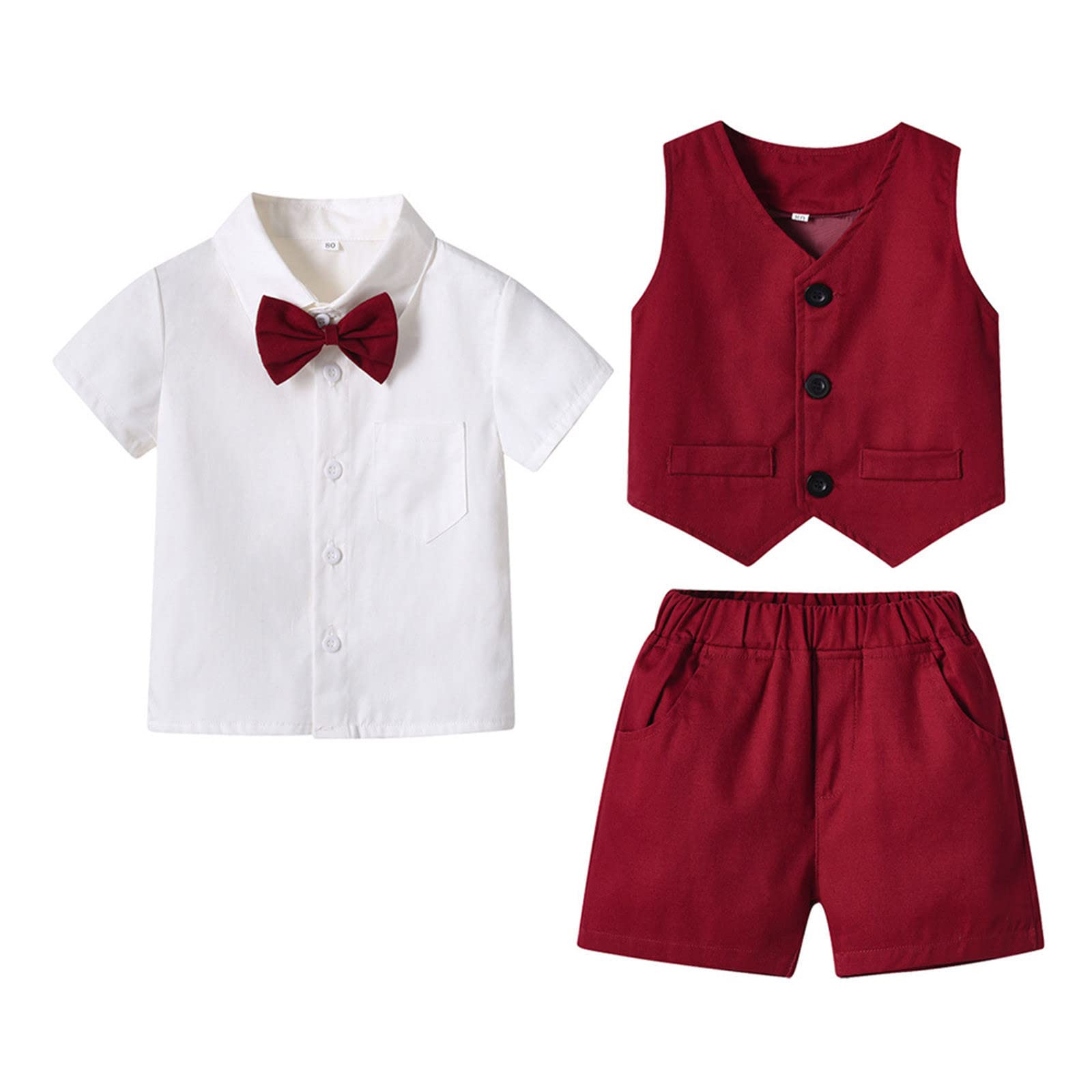 Completo Elegante Bambino Estivo, Battesimo Bimbo - Completini E Coordinati Gentiluomo Manica Corta Body Camicie Bretelle Pantaloni Estate Neonato Abiti, 1-5 Anni