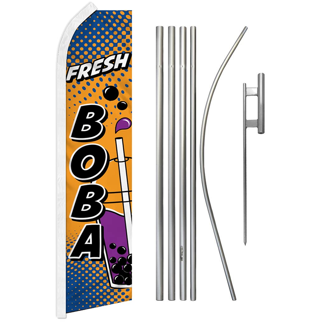 Fresh Boba Swooper Advertising Flag & Pole Kit - Perfect for Store Fronts, Cafes, Retailers, Shops, Food Trucks, Events, Fairs, Restaurants