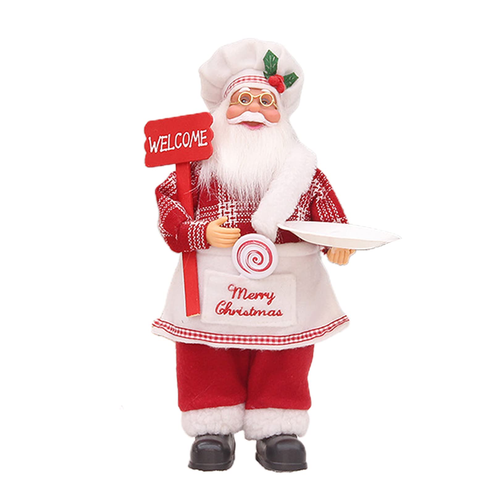 Kalttoy Girls Yj29064 Christmas Chef Santa Figurine Holding Sreving Tray Standing Dolls Ornament For Children Boys Birthday Present Christmas Santa Figurine
