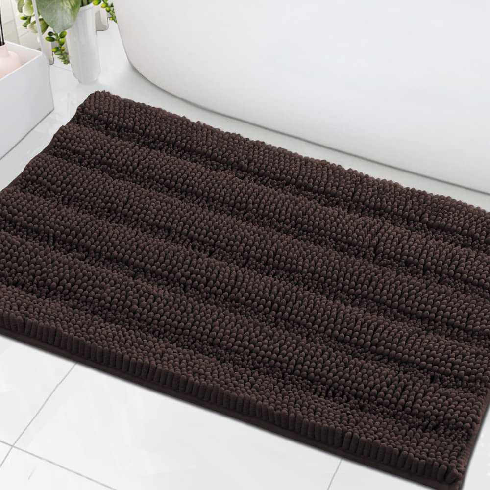 H.VERSAILTEX Bath Mats for Bathroom Non Slip Extra Thick Chenille Striped Bath Rug 24" x 36" Absorbent Non Skid Fluffy Soft Shaggy Rugs Washable Plush