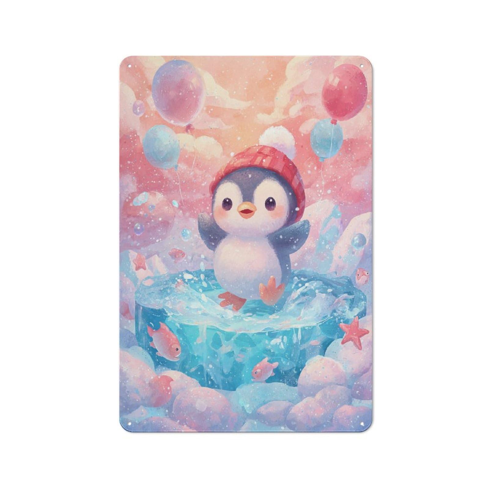 Junmoney Penguin In Winter Wonderland Retro Vintage Metal Sign 30X20cm, Small Space Decor For Hallway, Home Bar, Garage Or Study