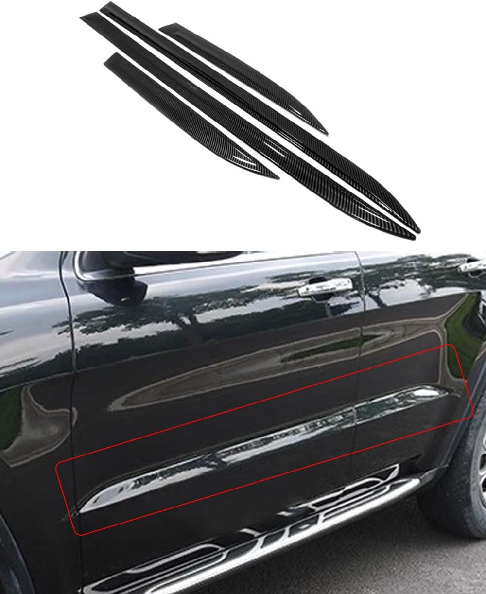 Car Accessories Fit for Jeep Grand Cherokee 2014-2018 ABS Exterior Body Side Door Molding Strip Cover Trim 4PCS Set (Carbon Fiber)