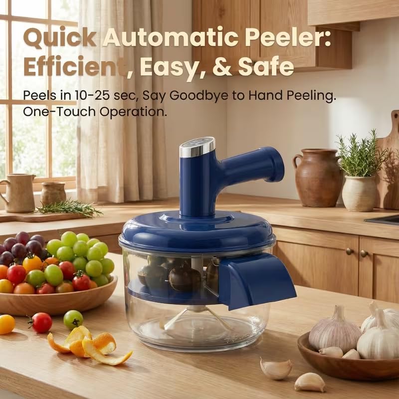 Image of Sajani Multipurpose Automatic Fruit & Vegetable Peeler, Rechargeable Electric Peeler with 5 Blades, Smart Garlic & Grape Peeling Tool for Home, Shop & Restaurant (Pack of 1) (Peeler and Egg Beater)