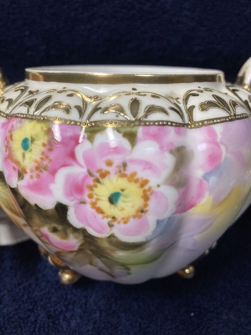 Amazon.co.jp: 豪華 オールドノリタケ 金盛花柄のシュガーポット  