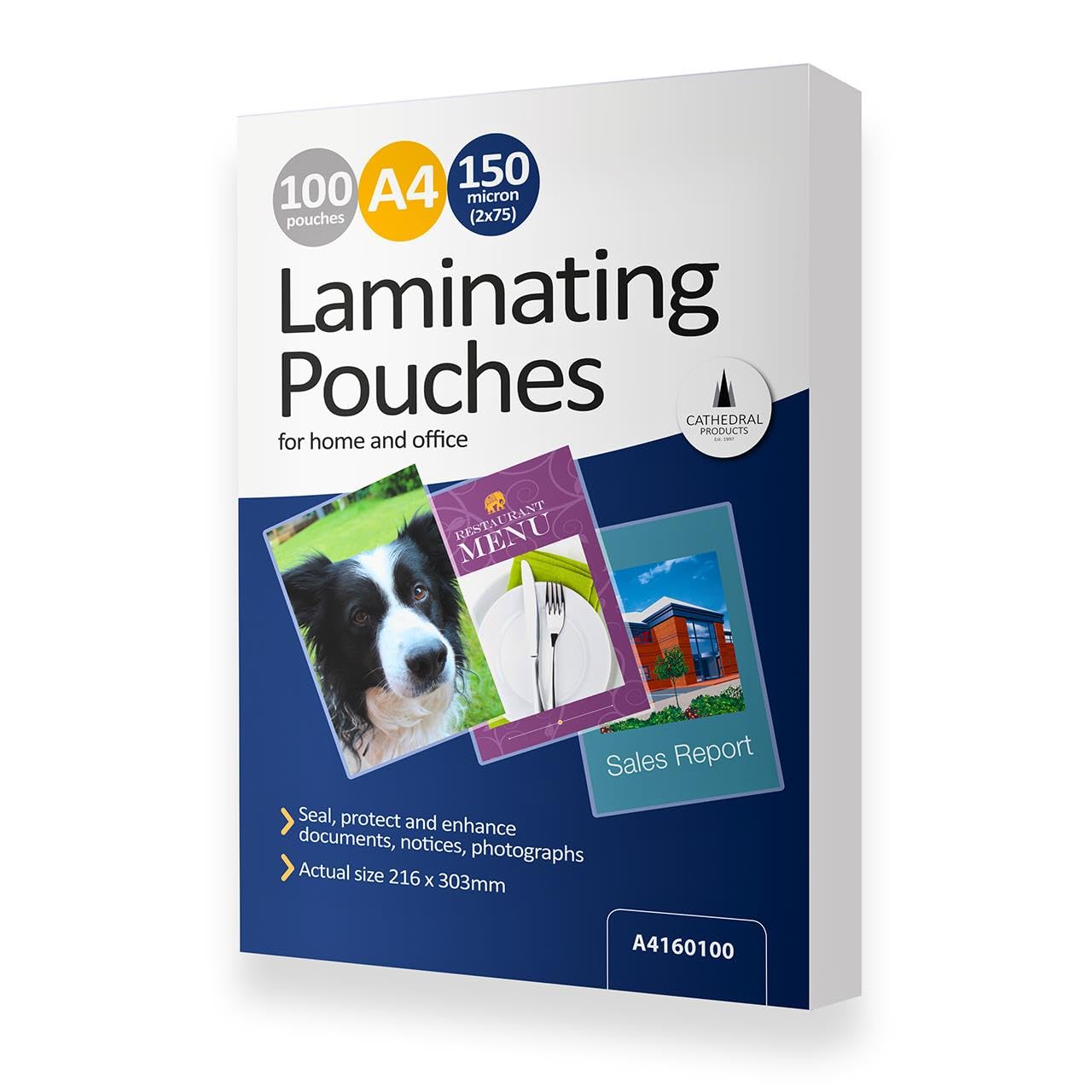 100 x A4 150 Micron Laminating Pouches with Crystal Clear Gloss Finish - Laminator Pouch Set for Home, Office, Business - Protect Important Documents, Posters, Images, Projects