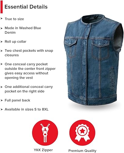 Miniatura 7 de First Mfg Co - No Limit - Men's Motorcycle Biker Riding Twill, Denim Vest