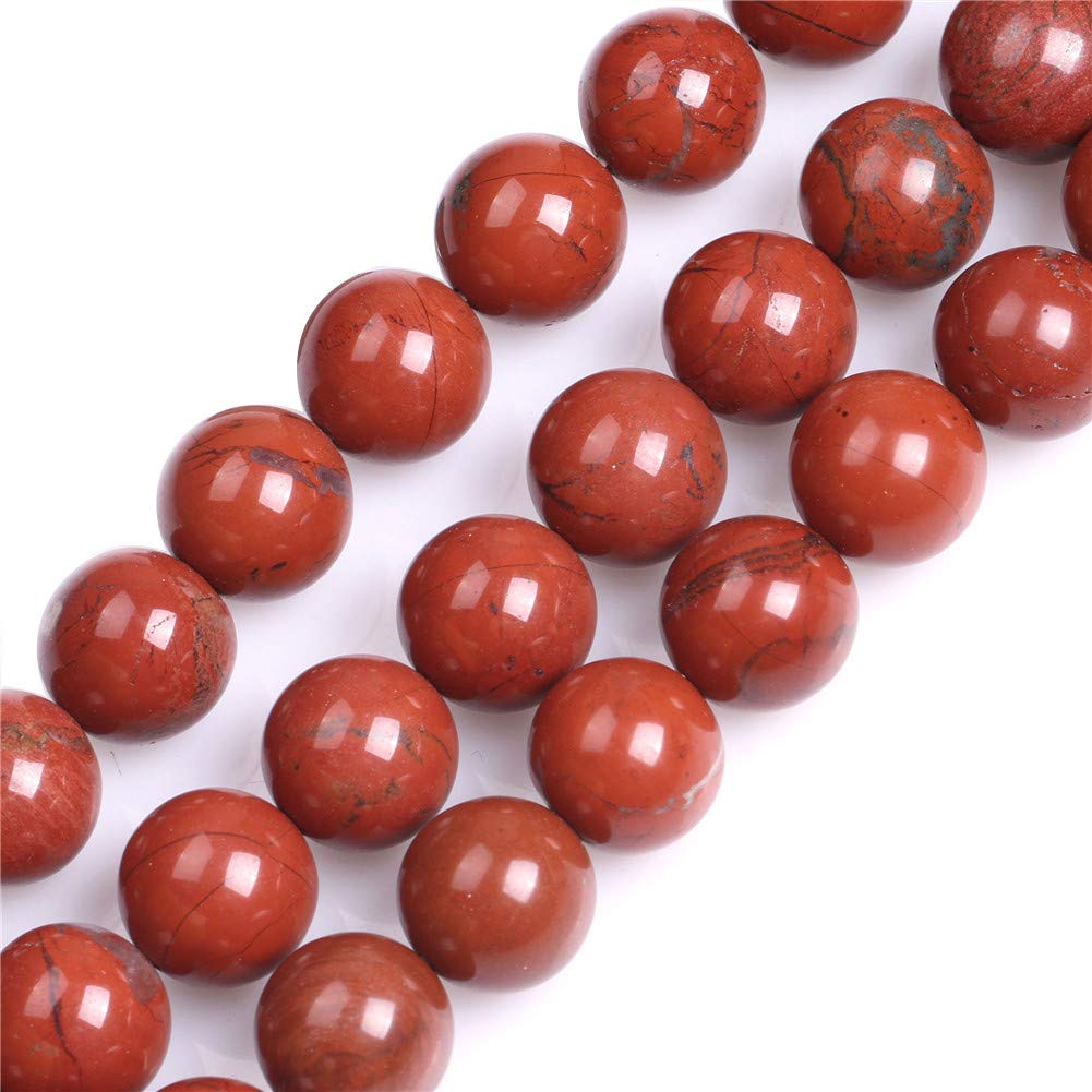 GEM-Inside Natural 14mm Red Jasper Round Gemstone Semi Precious Loose Beads for Jewellery Making 15''