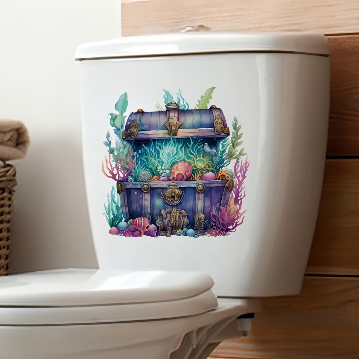 Taanfu Deep Sea Treasure Toilet Cover Sticker Decals,Flower leaf bird Waterproof Toilet Lid Tank Seat Decals Cistern Self-Adhesive Bathroom Wall Sticker, Transparent, Taanfu-001