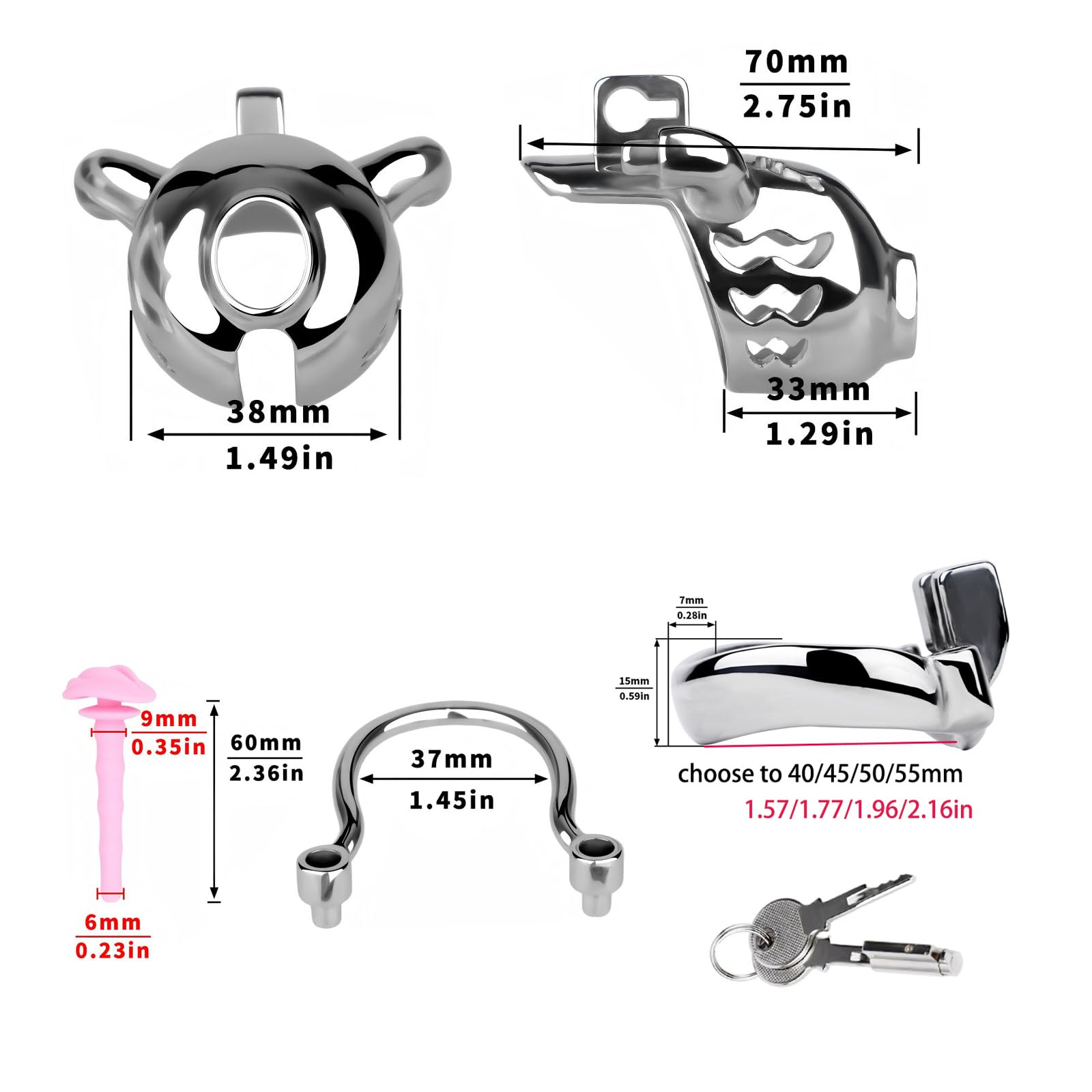Cage Chastetée en Métal avec Cathéter en Silicone Cage de Chasteté pour Pénis avec Anneau Antidérapant et Ceinture Sex Toys Chastity Cage avec Serrure pour Immobiliser le Pénis d'un Homme (A,50mm)