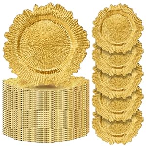 Gold Charger Plates Set of 50: Chargers for Dinner Plates for Thanksgiving and Christmas,Wedding, Party, Birthday and Holiday Event Supplies