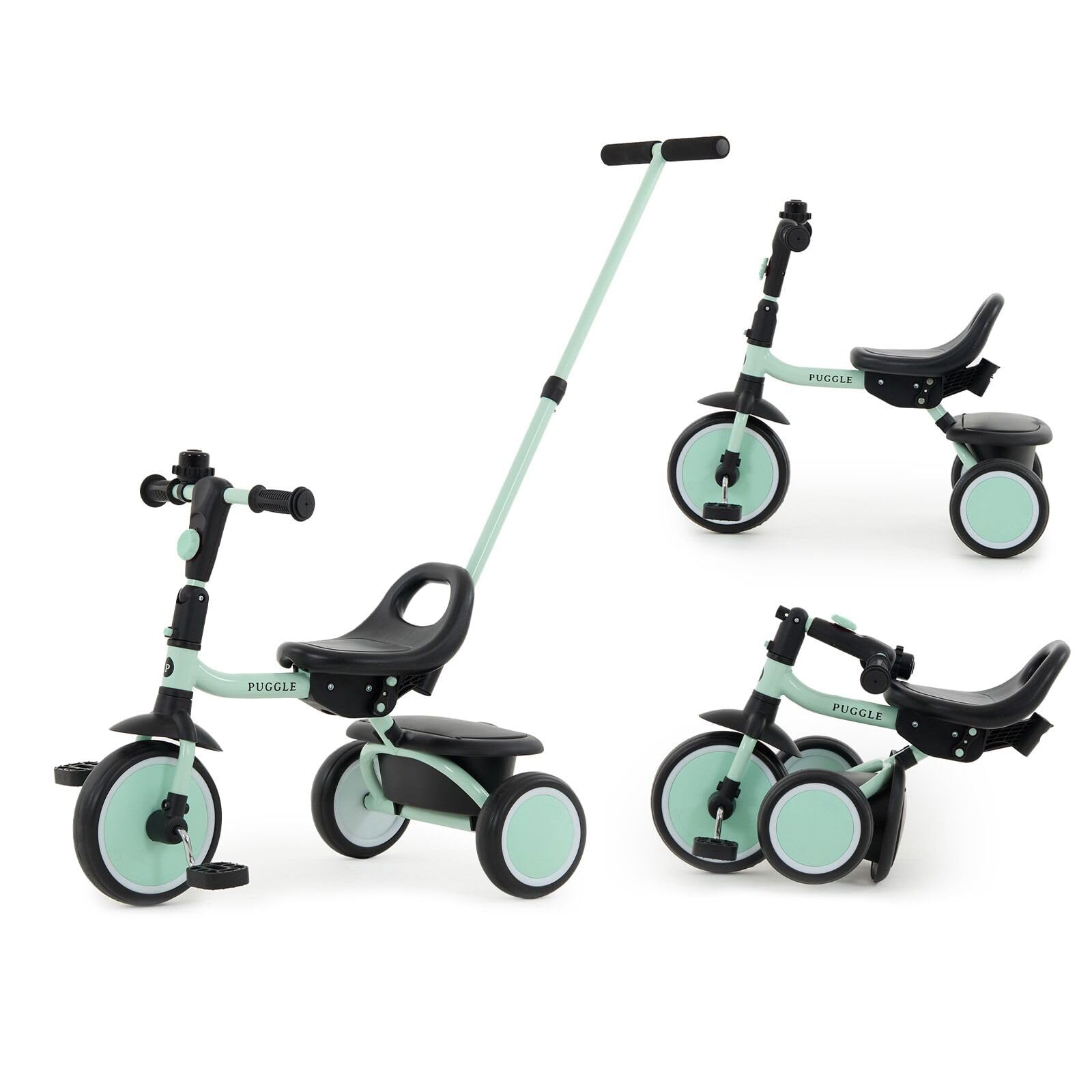 Puggle Folding 2-in-1 Travel Trike with Parent Handle - Aqua (18 Months - 5 Years)