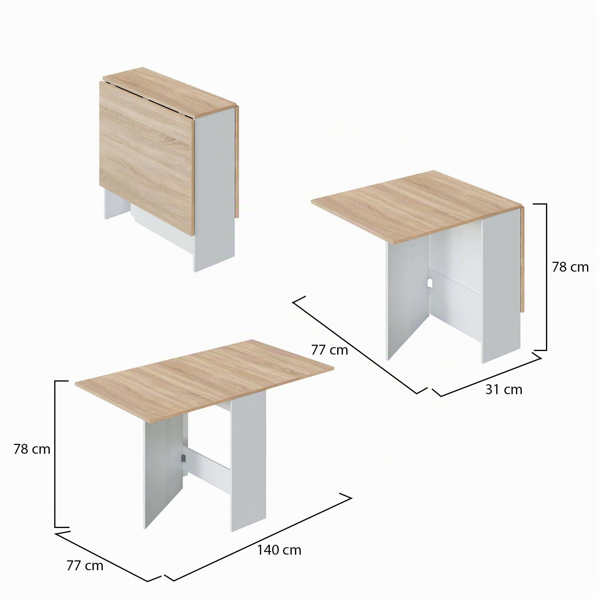 Dmora - Tavolo allungabile Toledo, Tavolo da pranzo pieghevole con piano abbattibile, Tavolo ausiliario richiudibile, 31x77h78 cm, Bianco e Rovere