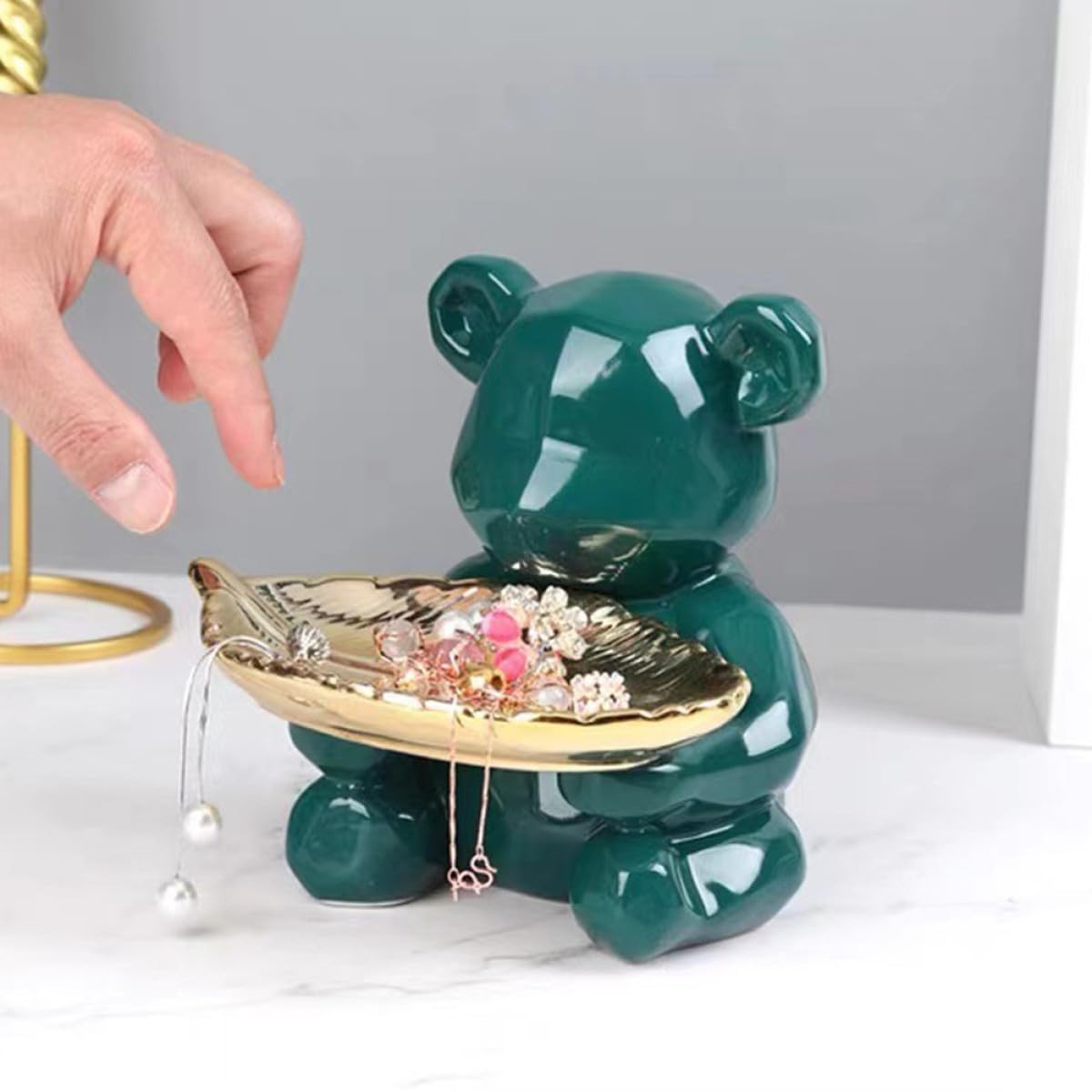 Beaupretty Vassoio Porta Gioielli in Ceramica Verde Multifunzionale, Elegante e Creativo, per Esposizione e Conservazione di Gioielli in Occasioni come Matrimoni e Anniversari