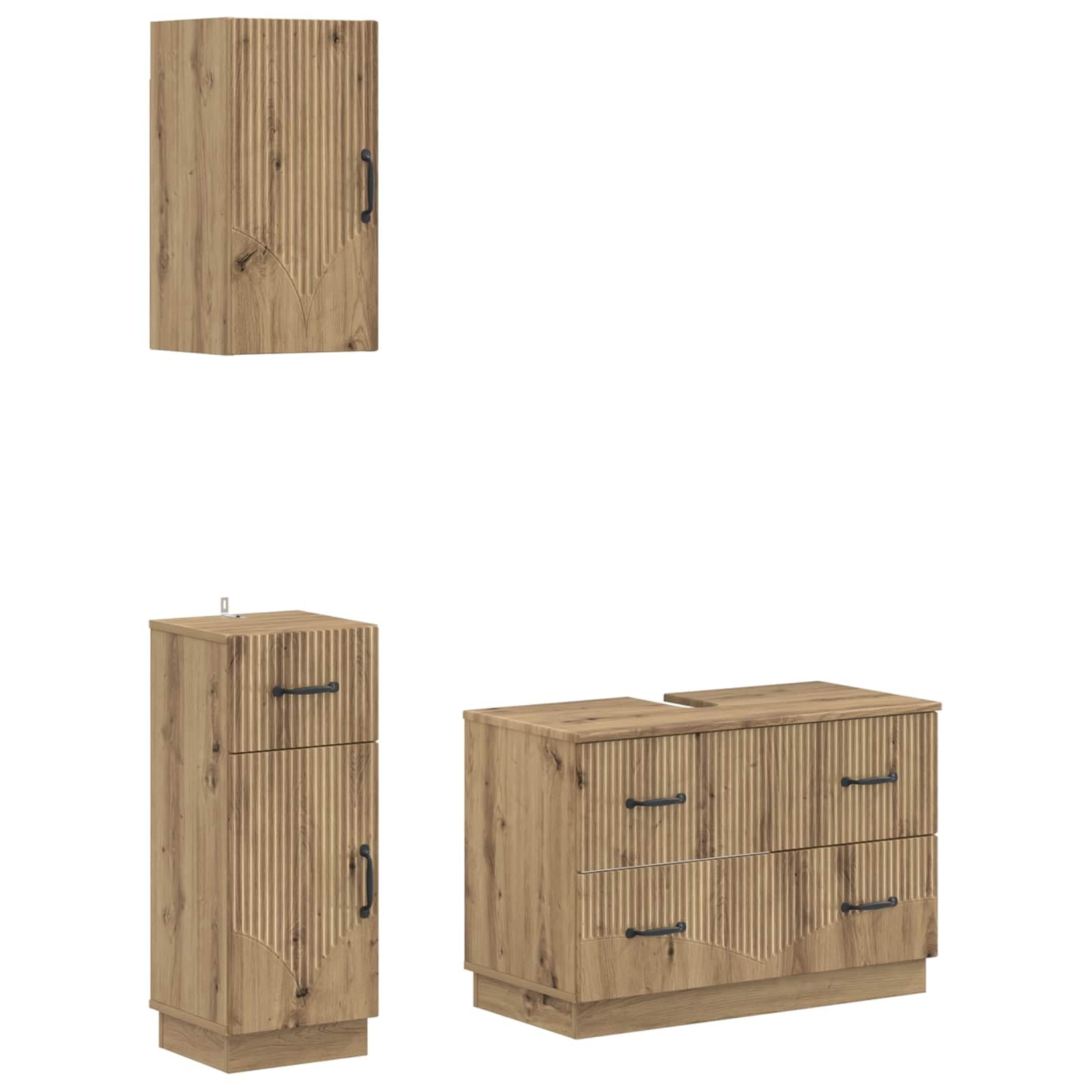 Juego de Armarios de Baño de 3 Piezas HOORN Roble Artisan