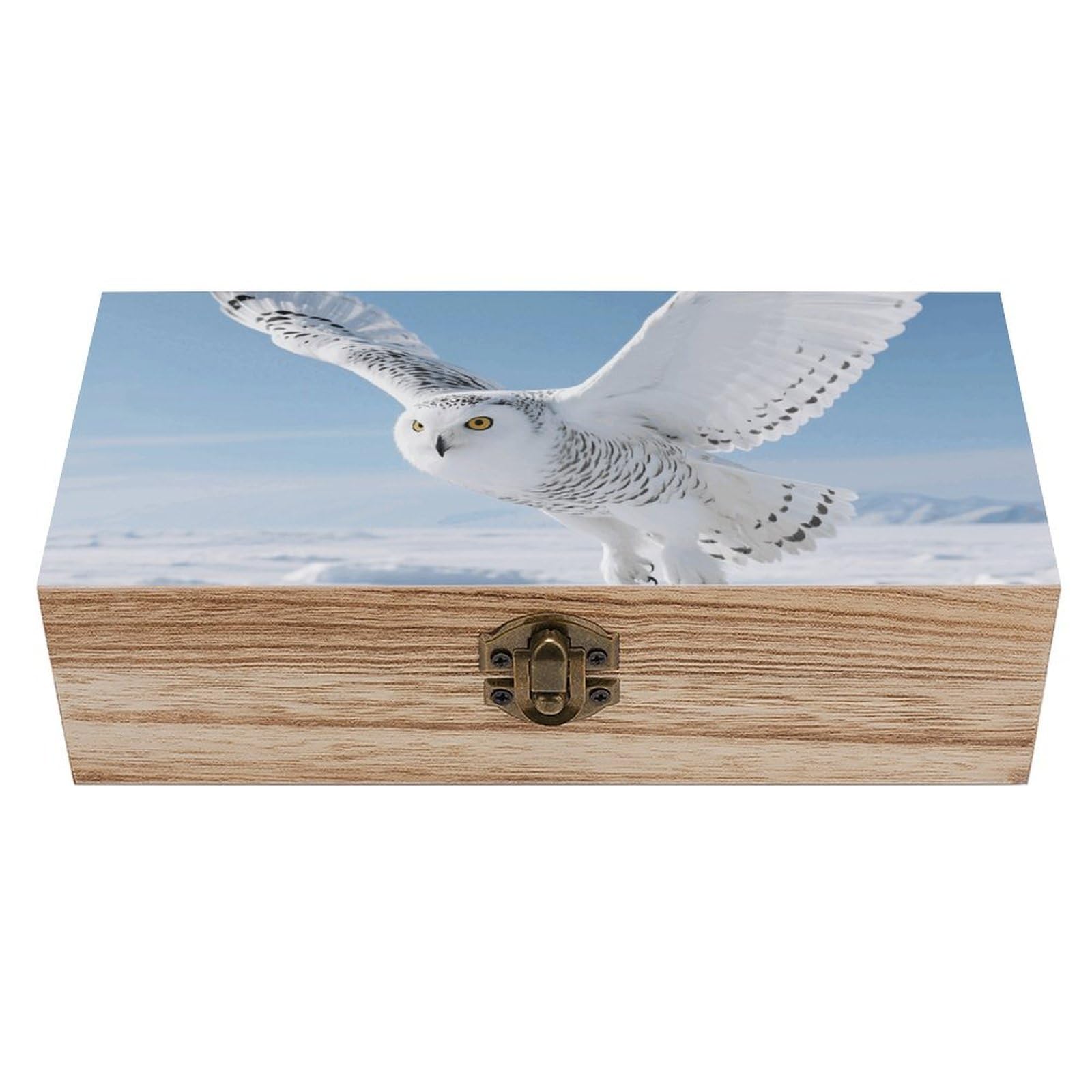 FodPand Decorative Keepsake Box Wooden Storage Boxes with Hinged Lid Handmade White Snowy Owl Wood Organizer Memory Treasure Box for Jewelry Craft Card Photo Storage Wedding Bridal Shower Gifts