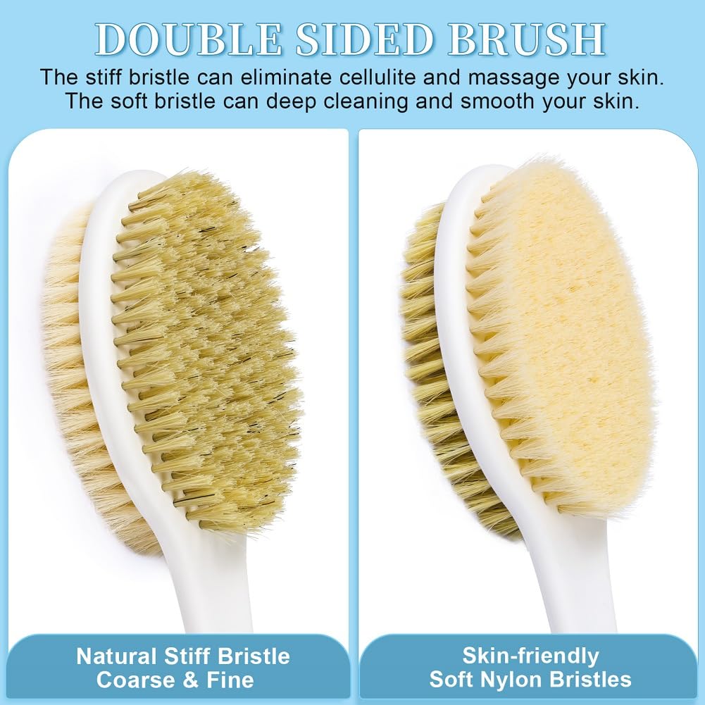 HORJOR Brosse de Bain Douche Long Manche 44cm, pour le Brossage Du Dos Humide ou Sec, Brosse Corps, Nettoyage en profondeur, Exfoliation douce, Peau radieuse
