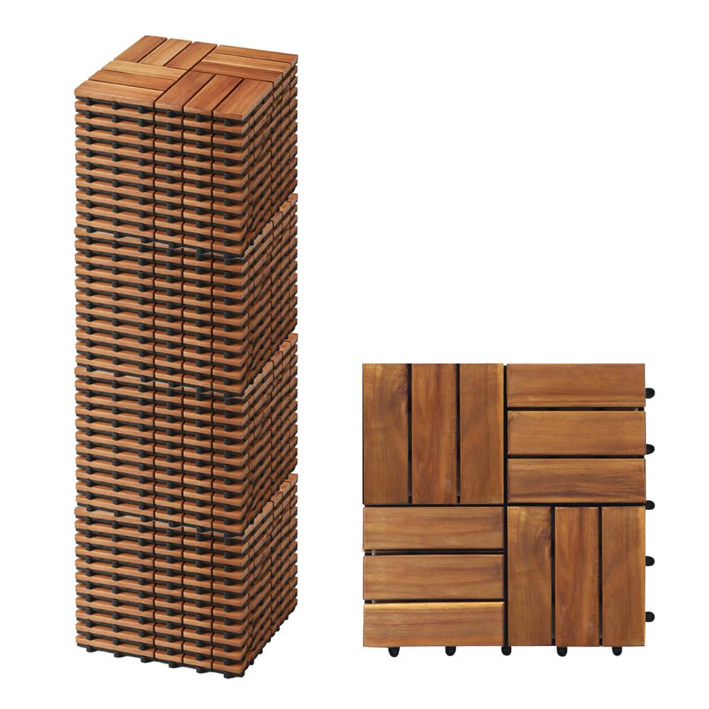 Ma Maison Set di Piastrelle in Legno di Acacia 30x30x2h cm - 12 Dogne Ciascuna, Pavimento Esterno, Giardino, Sistema a Incastro, per Terrazza, Patio, Resistente - Set da 48PZ - 1