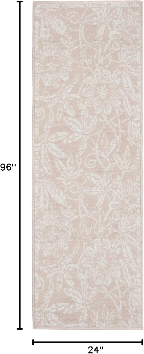 Nourison Home Whimsicle Pink 2' x 8' Area Rug - Easy Clean, Non Shedding, Bed Room, Living Room, Dining Room, Kitchen (8' Runner)