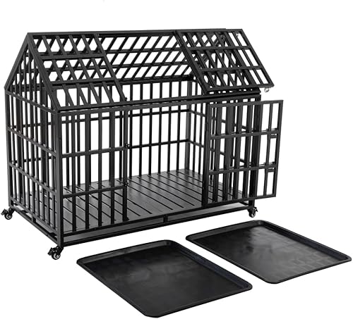 Miniatura 9 de Heavy-Duty Metal Dog Crate for Large Dogs  Sturdy, Ventilated Kennel with Secure Double-Latch Door and Smooth-Rolling Lockable Wheels (52 inch)