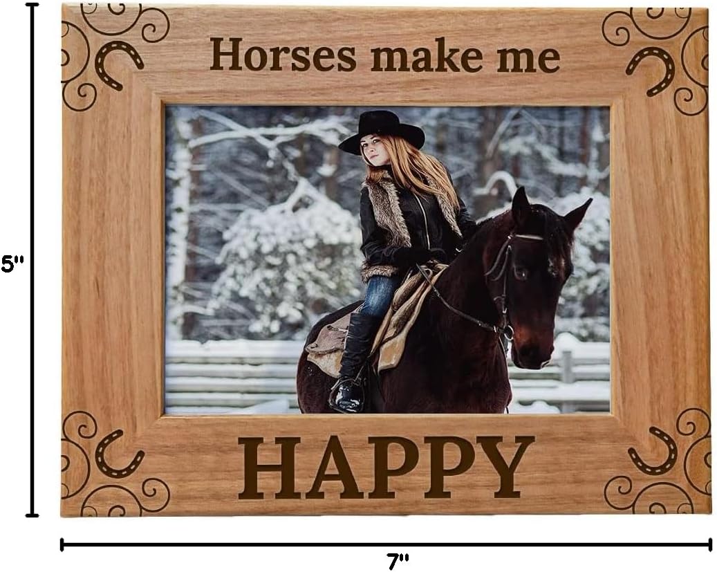 Love You Gifts | Horses Make Me Happy | Horse Picture Frame, Photo Frames for Birthday, Fun Gift Ideas for Girlfriend, Boyfriend, Mom, Dad, Grandpa, Grandma - Engraved Natural Wood, 5x7 Frame