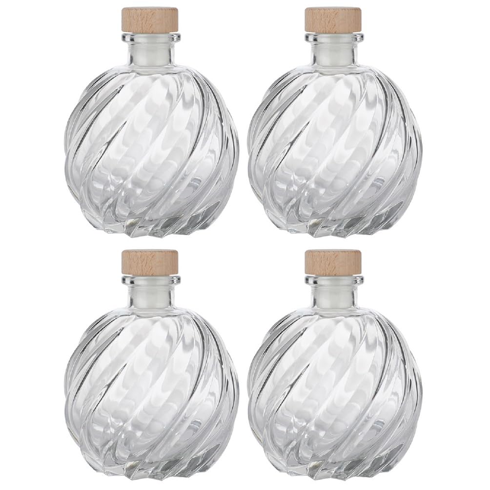 Bottiglia di Vetro con Tappo di Sughero, Bottiglia Vuota con Tappo di Sughero, Confezione da 4 Bottiglie di Vetro Trasparente con Tappo ermetico, Bottiglia di Vetro con Tappo,100ml