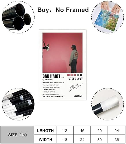 Miniatura 2 de Fyzuf Póster de lienzo con texto en inglés "Singer Steve Lacy Music Bad Habit Bad Habit" para decoración de pared, pinturas para sala de estar,