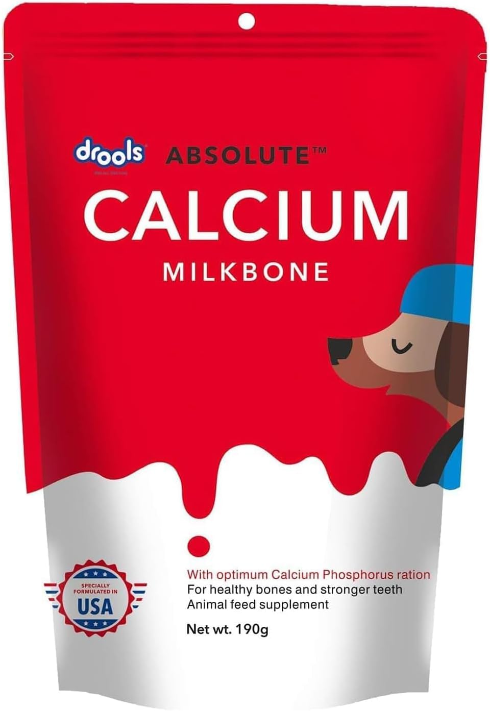 Drools Absolute Dog Treat Calcium Bone Pouch, 190g Pack | Chicken Flavour | Healthy Bones & Joint | Strong Teeth | Optimum Calcium & Phosphorus Ratio,All Life Stages