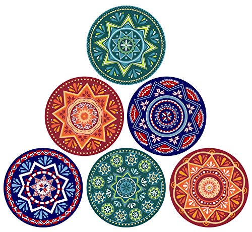 LIFVER Drink Coasters, Mandala Style Absorbent Coaster Sets, Avoid Furniture Being Scratched and Soiled, Suitable for Kinds of Cups, 4 Inches, Set of 6