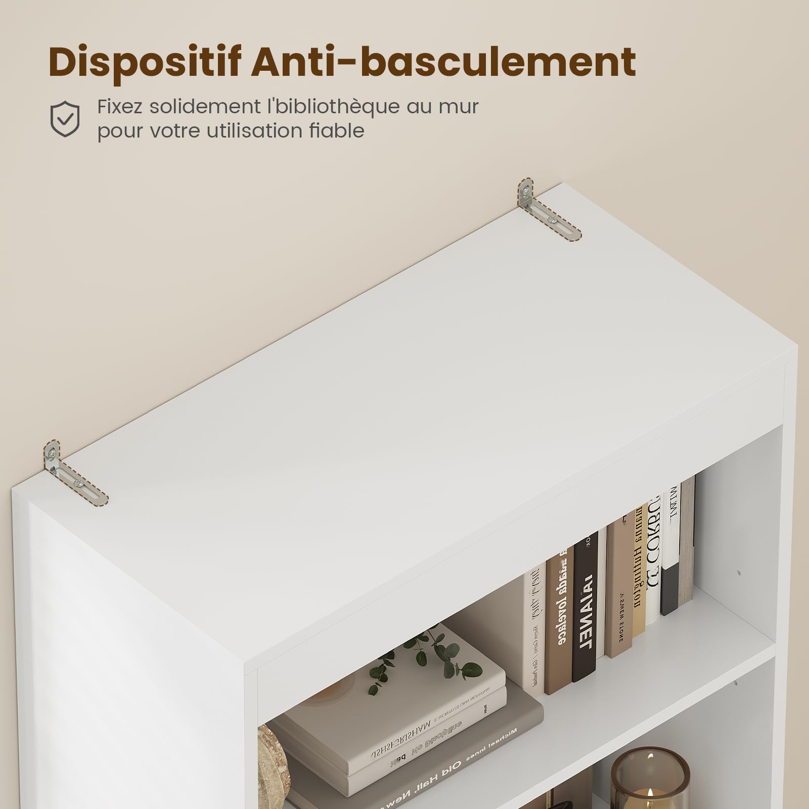 Bibliothèque, Meuble de Rangement avec 2 Grands Tiroirs et 4 Compartiments, Colonne Polyvalente avec Étagère Réglable, pour Salle de Bain, Salon, Cuisine,Facile à nettoyer, 180x60x24 CM,Blanc